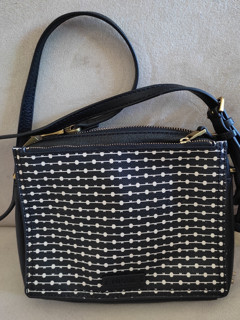 Fossil Black and White Pattern Crossbody Bag